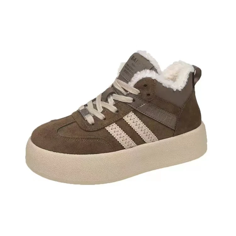 7610爆款高帮鞋休闲板鞋百搭加绒厚底复古棉鞋