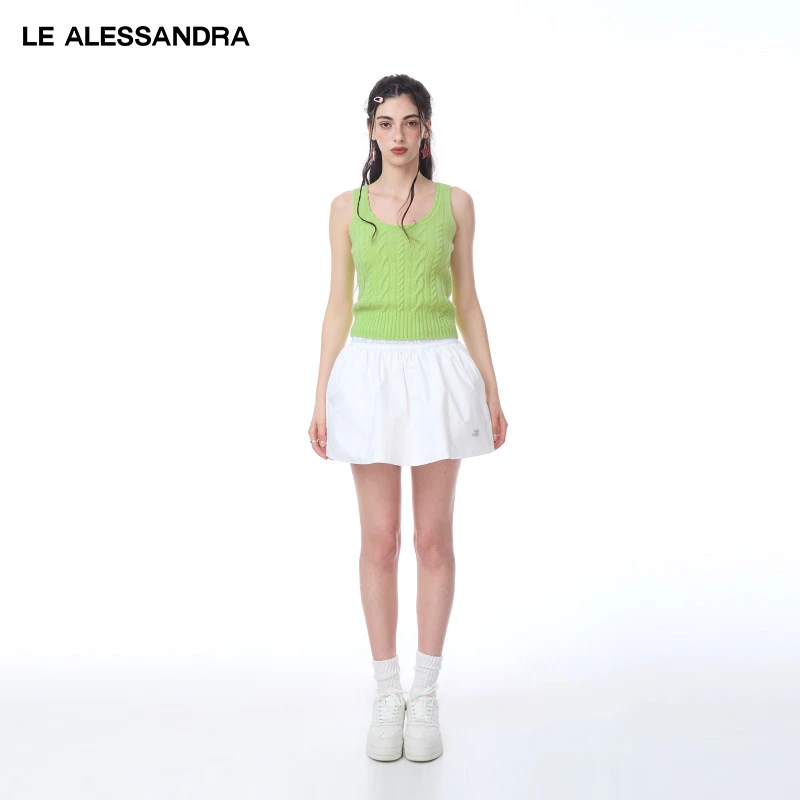 品牌直营 LE ALESSANDRA 灰色绞花花瓣领毛衣背心
