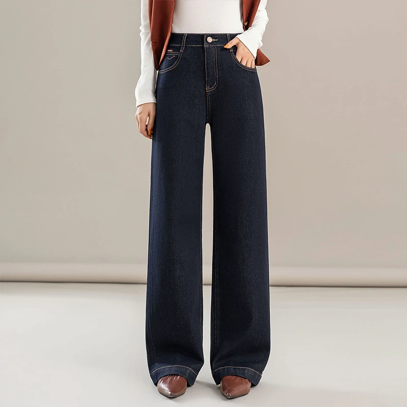 哥弟阿玛施正品阔腿牛仔裤女明线设计感2025秋季新款高腰直筒裤子