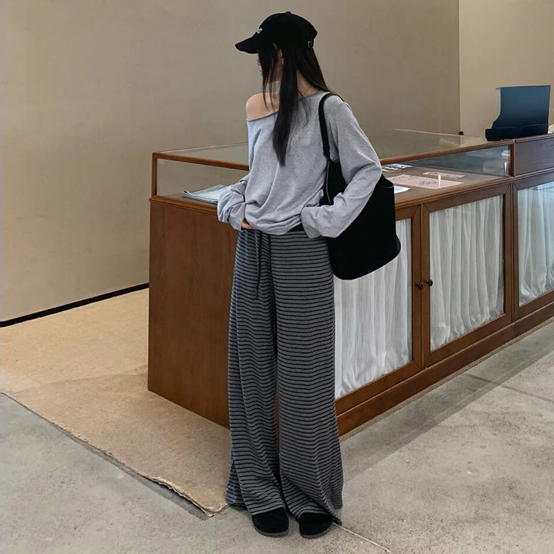 孕妇秋冬慵懒风宽松条纹拖地裤时尚孕妇裤孕妇拖地阔腿休闲裤长裤