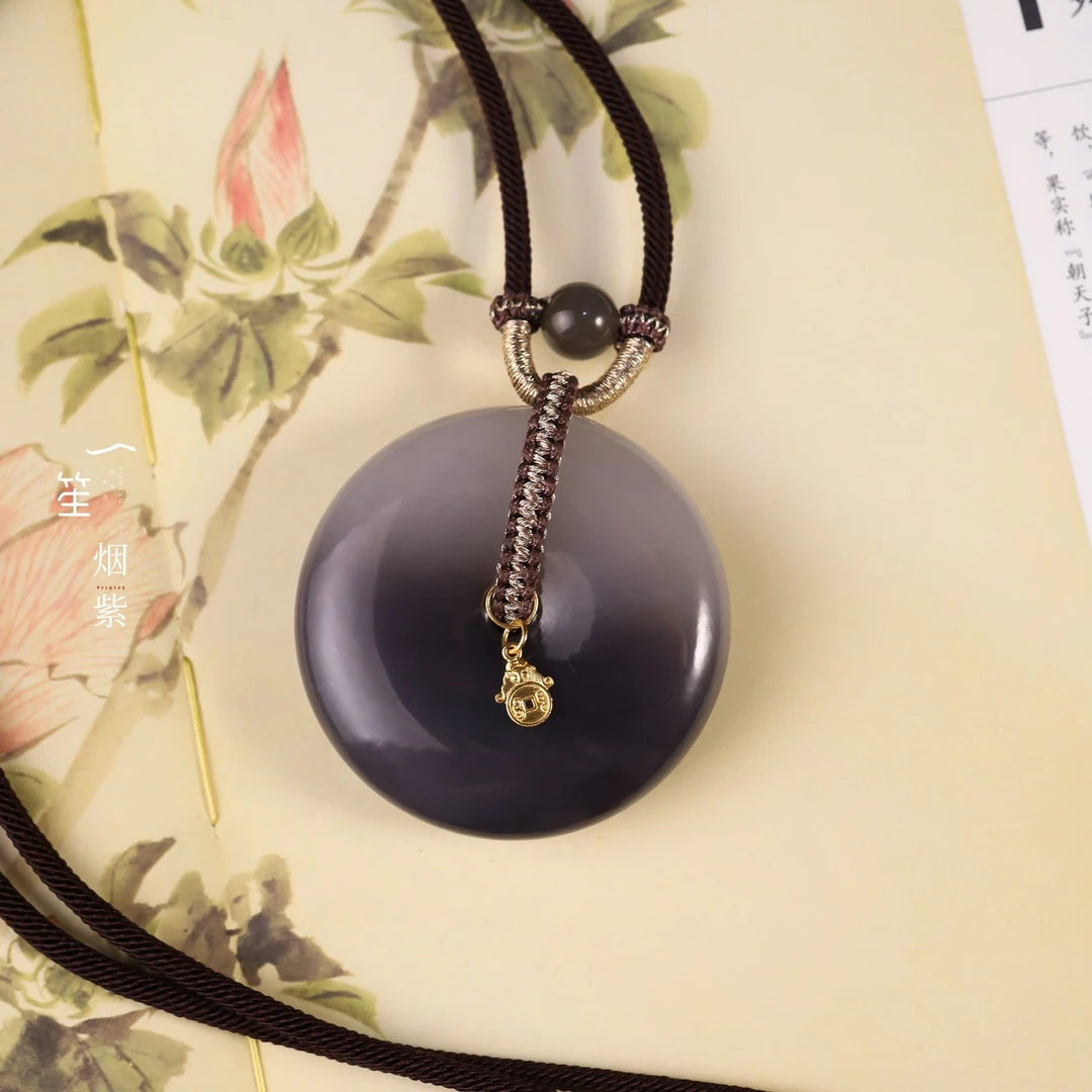 和田玉烟紫平安扣吊坠配件（赠链925）