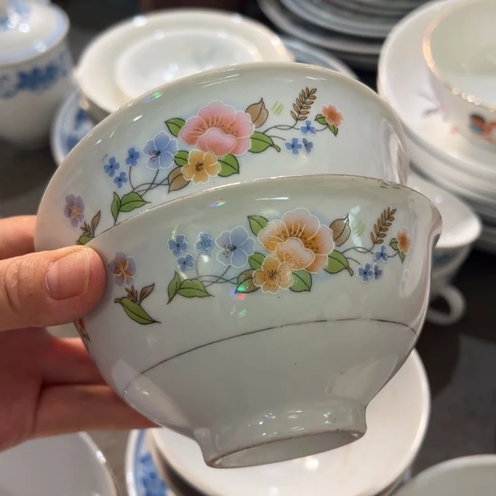 醴陵高温老瓷5寸老碗一对微瑕