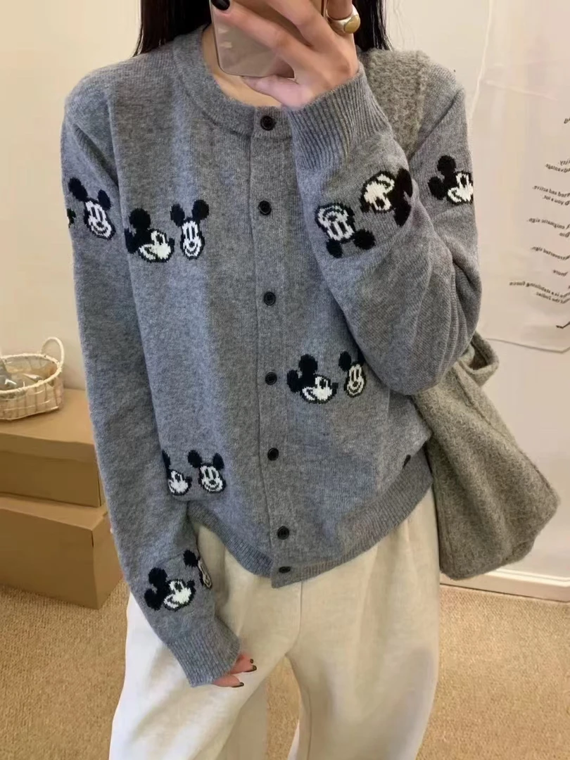 灰色米奇羊毛开衫