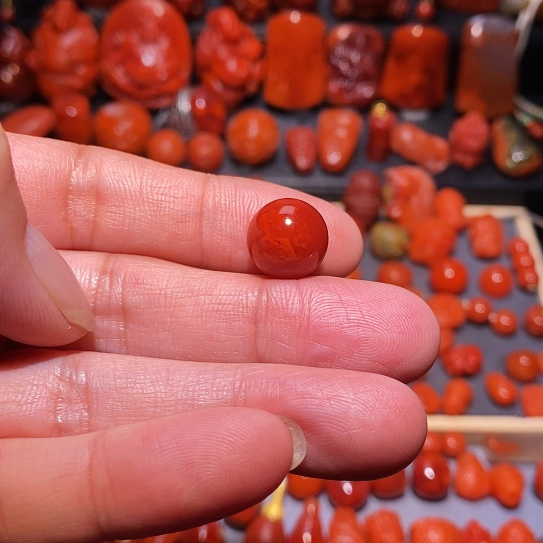 路***远南红玛瑙未镶嵌火焰圆珠12.3