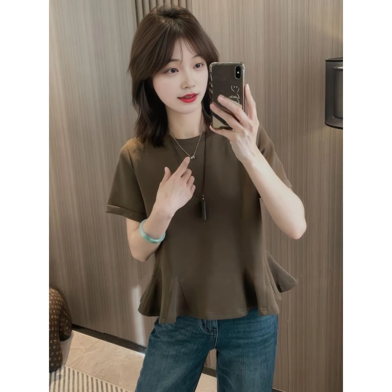 时尚韩国洋气打底百搭短袖t恤T恤2025夏季大尺寸肥胖毫米瘦身上衣