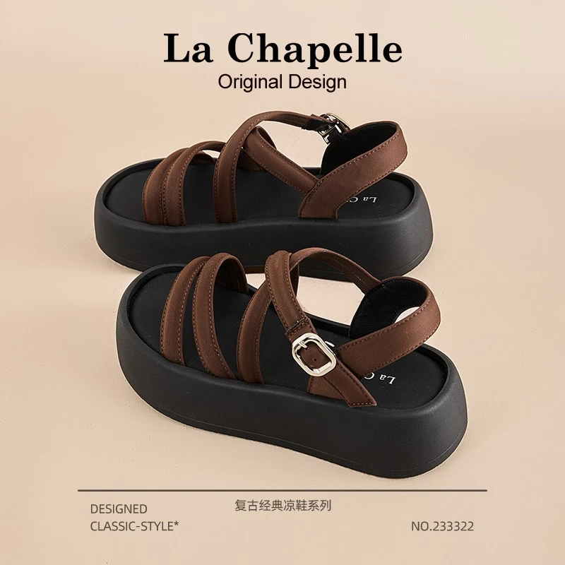 拉夏贝尔厚底凉鞋女2025新款夏季防滑时尚罗马沙滩鞋配裙子凉拖鞋