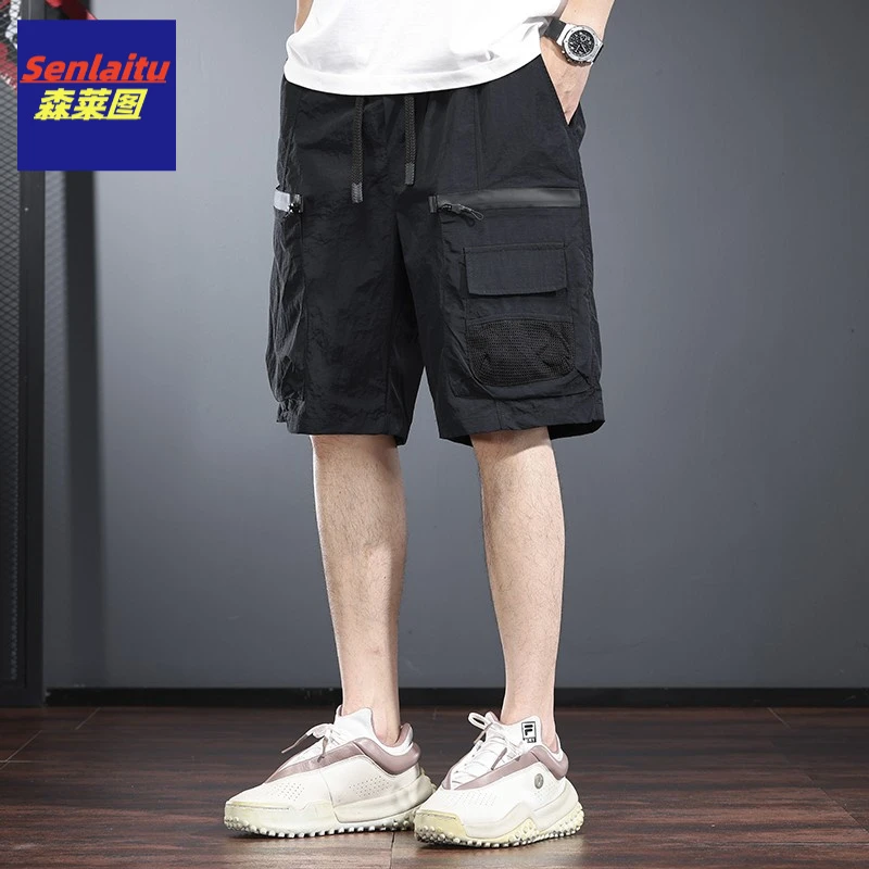 冰丝休闲短裤男宽松阔腿工装裤户外冲锋运动中裤潮机能速干五分裤