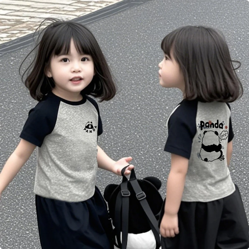 男女童纯棉短袖T恤2025年春夏款中大童插肩袖撞色休闲儿童打底衫