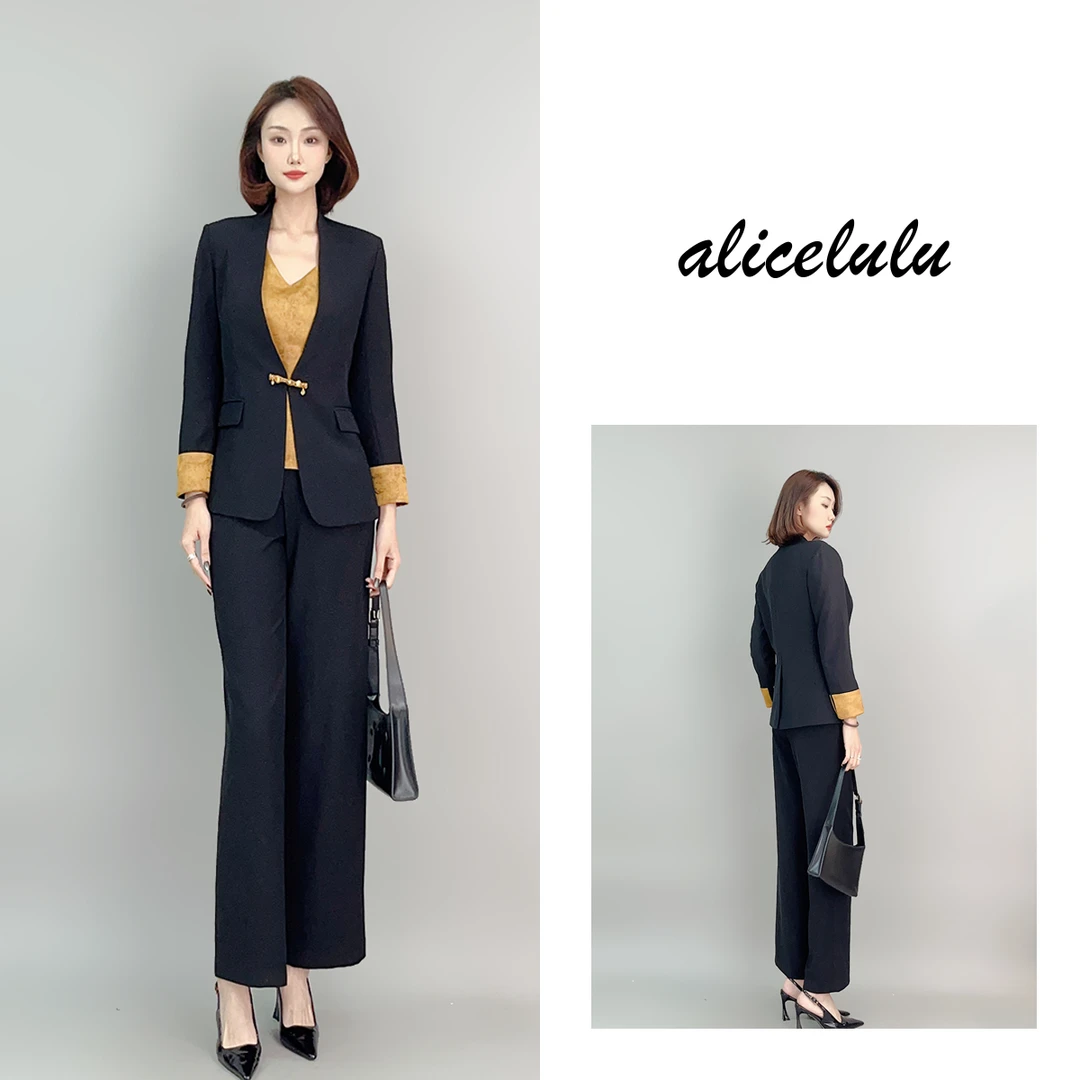 1 ALICE “金色年华”女西装 国风盘扣 时髦撞色 S2141866A