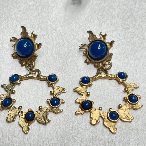 铜合金树脂耳饰 【六六中古】孤品复古宫廷风耳钉ap6765