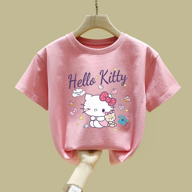 粉色女童短袖t恤2025年新款中大童纯棉夏季卡通女孩半袖儿童夏装