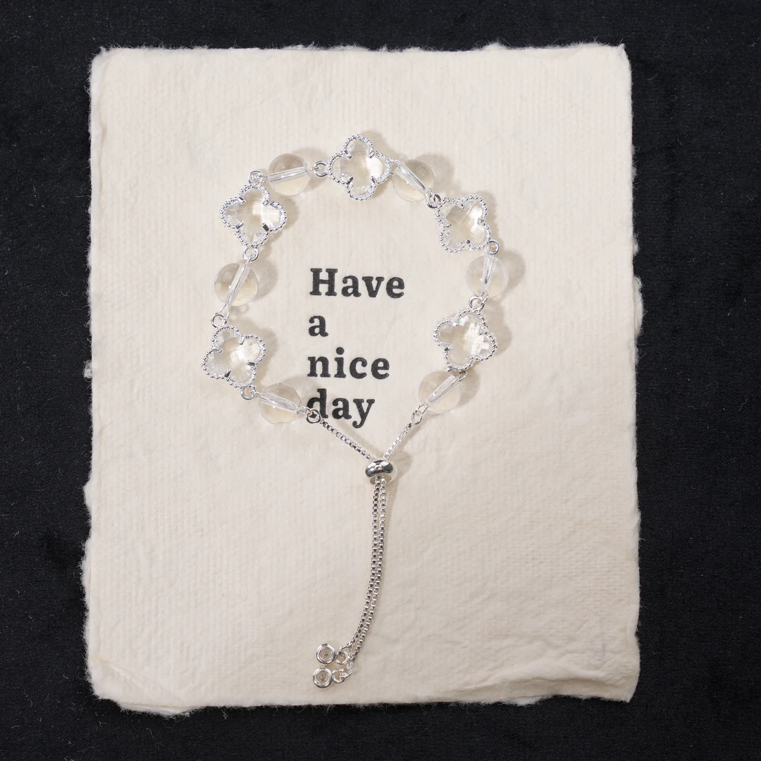 【四叶草】天然水晶四叶草合金手链手饰手链  黄塔晶白水晶百搭