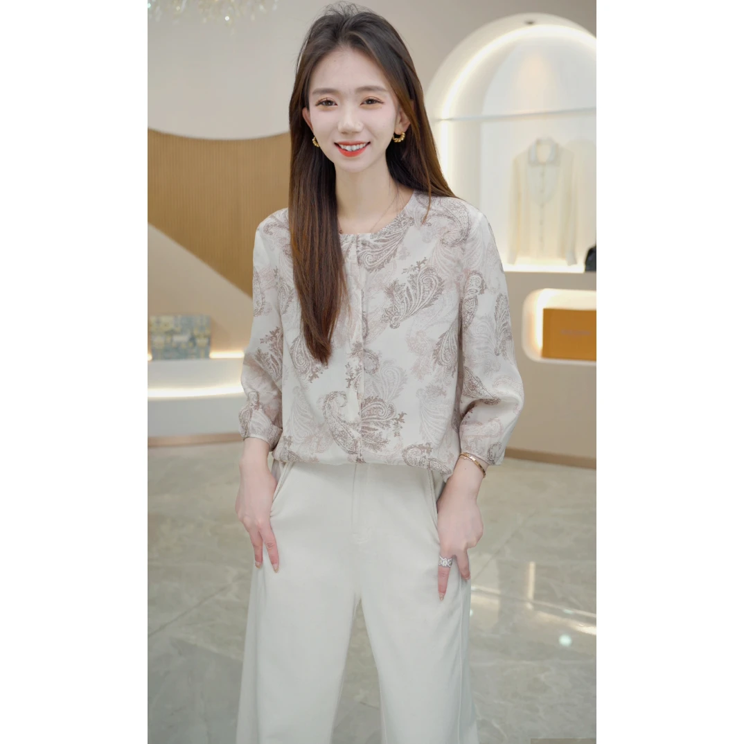 R H 【凤凰花】春夏新款气质显瘦休闲设计感桑蚕丝衬衫1092