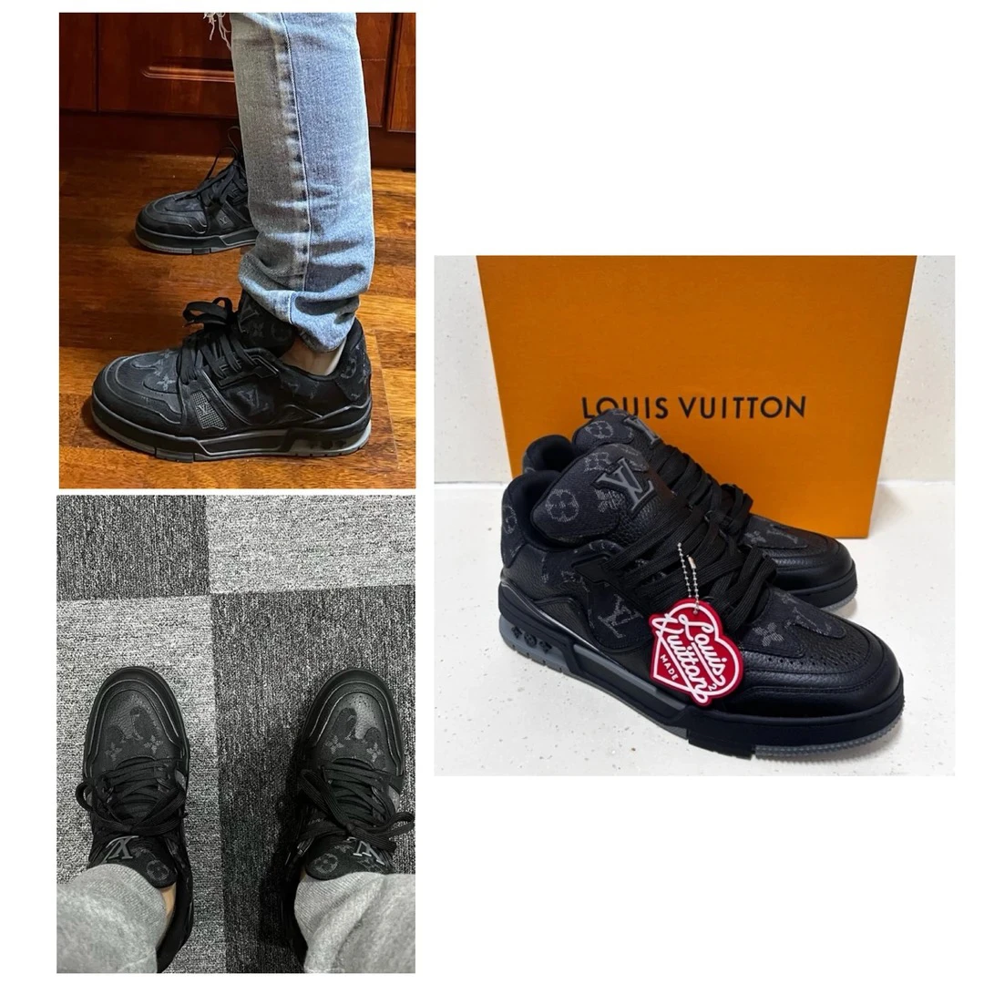 【42/43】99新 Nigo x LV 皮革 联名款时尚板鞋 黑色