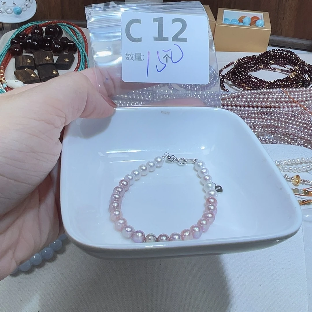 ****生珠宝奇石淡水珍珠银S925镶嵌C12。