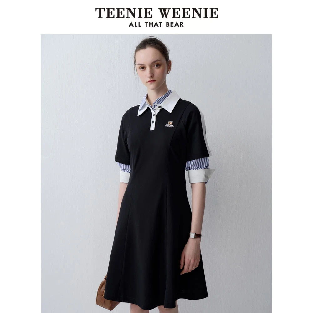 TeenieWeenie小熊24复古运动风微A撞色Polo连衣裙女TTOM242503P