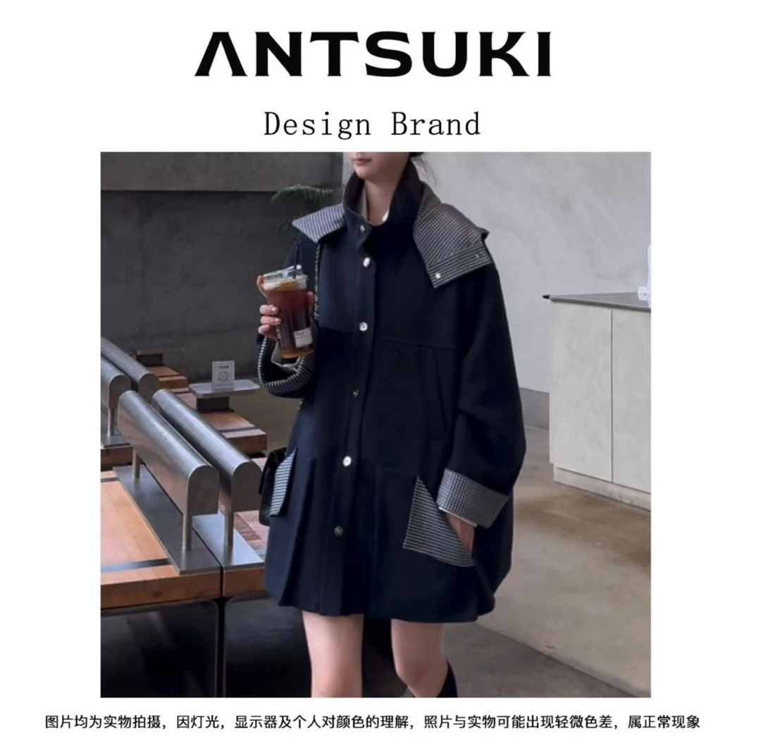 AnTsuki.【曼彻斯特】2025年早秋原创新款海军领格子拼接外套