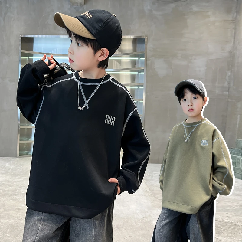 男童卫衣春秋圆领中大童帅气长袖打底衫2025新款儿童衣服春季男孩