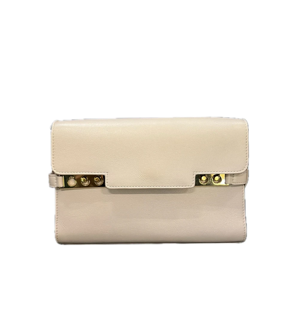 95新 Delvaux/德尔沃 Delvaux德尔沃米色金扣翻盖斜挎包 75183
