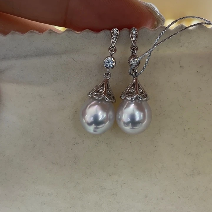 银S925镶嵌耳饰海水珍珠9-10mm24号