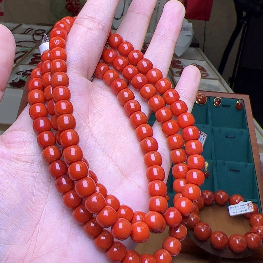 南红玛瑙未镶嵌手串瓦西满色满肉柿子锦7mm+老型108佛珠