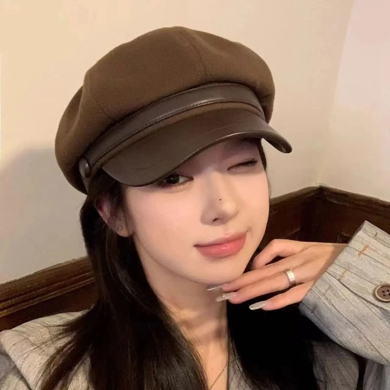 新款2025毛呢八角帽子女网红画家贝雷帽鸭舌ins百搭显脸小PPH