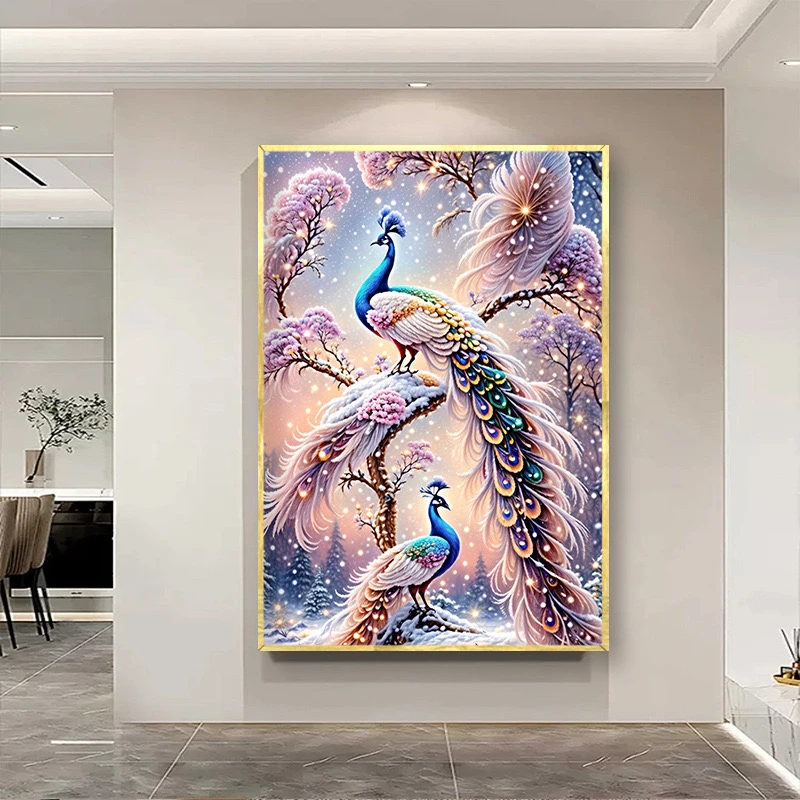 【百丝特七彩孔雀钻石画】方钻满钻玄关客厅走廊过道装饰画手工diy