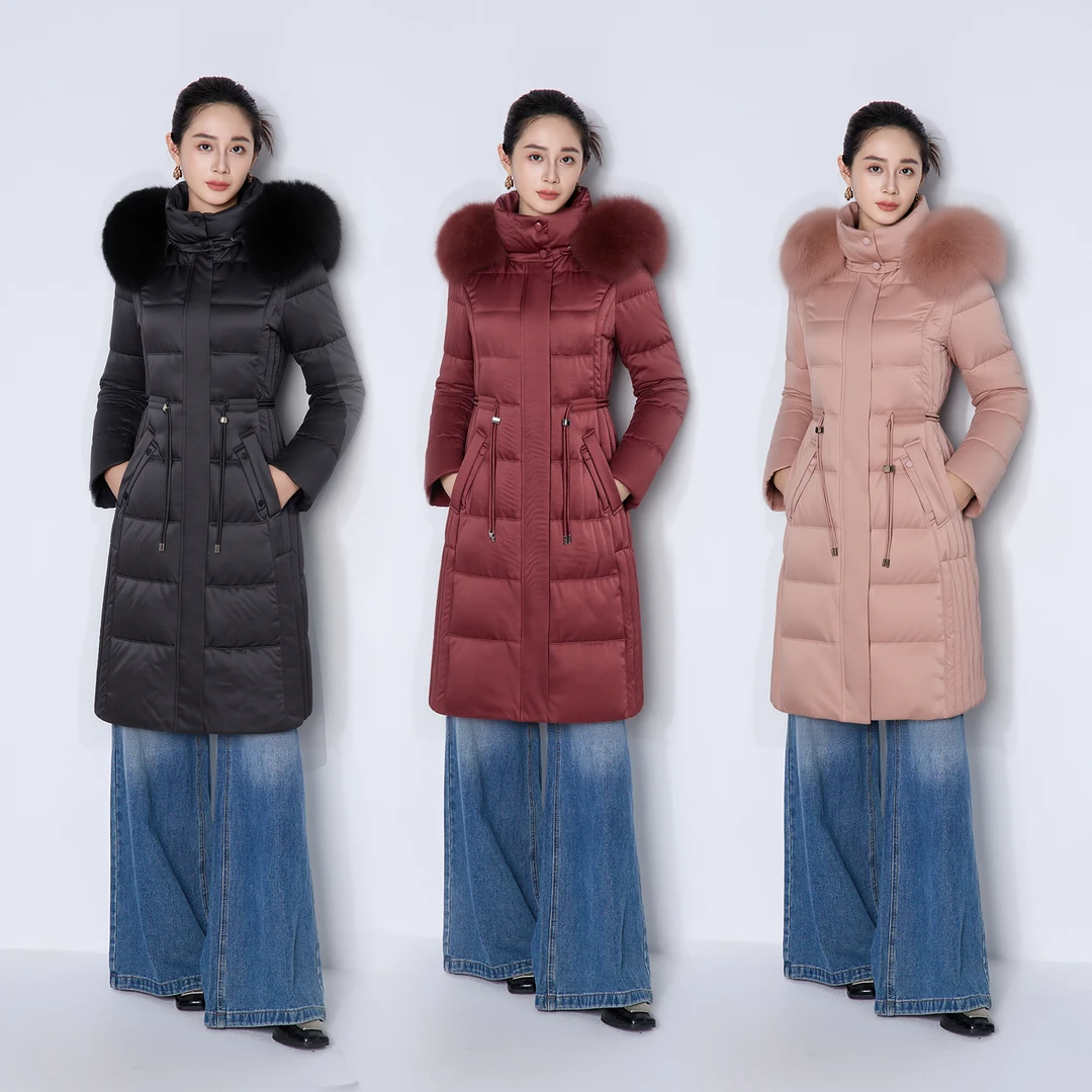 MY TENO/马天奴鹅绒厚款拉链长款女士保暖毛领帽子可拆卸VHAJ29