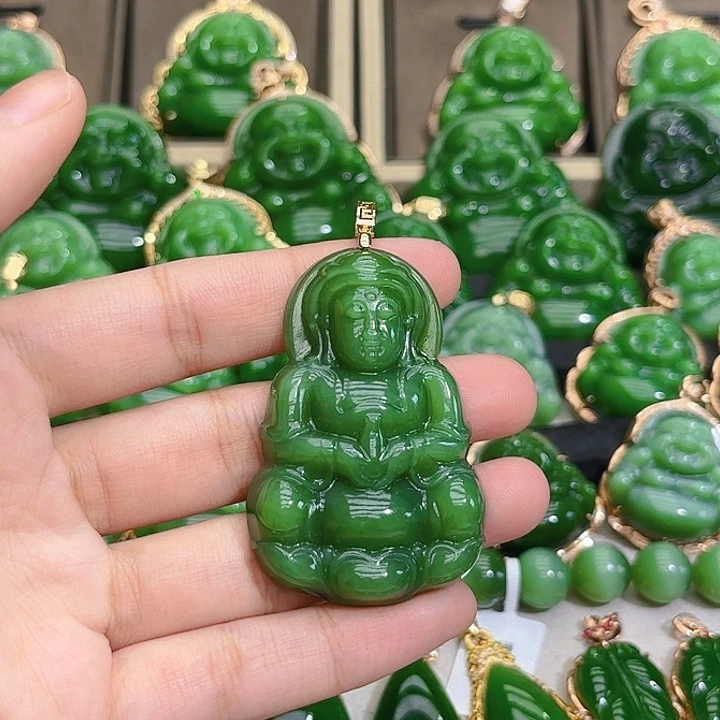 和田玉（碧玉）颈饰18K金镶嵌