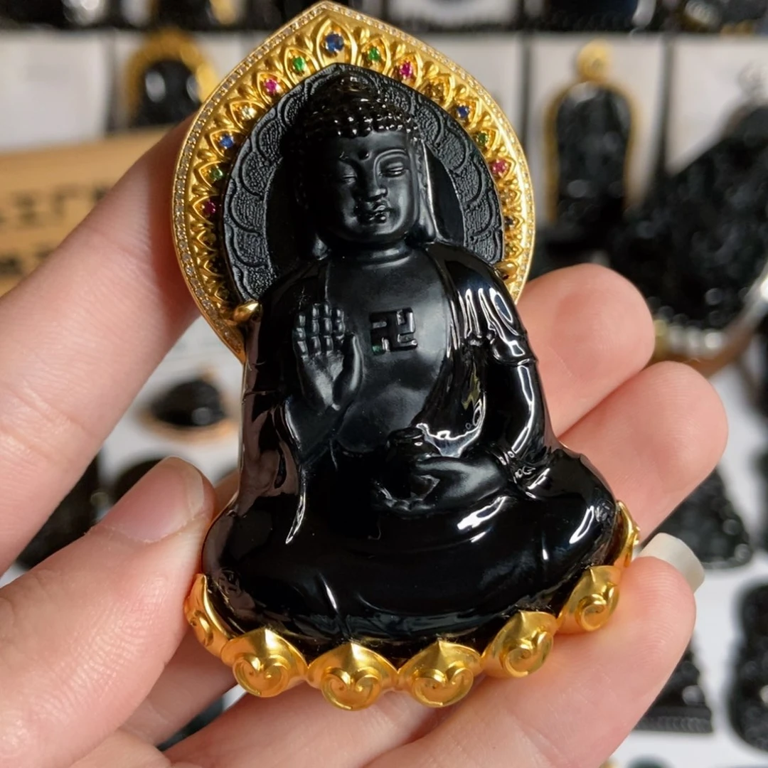 颈饰18K金镶嵌翡翠5***9缅甸A货墨翠大日如来