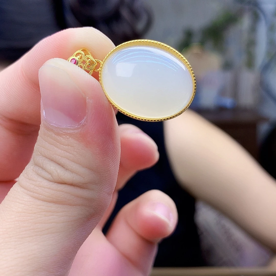 和田玉（白玉）银S925镶嵌吊坠(不含链)吊坠