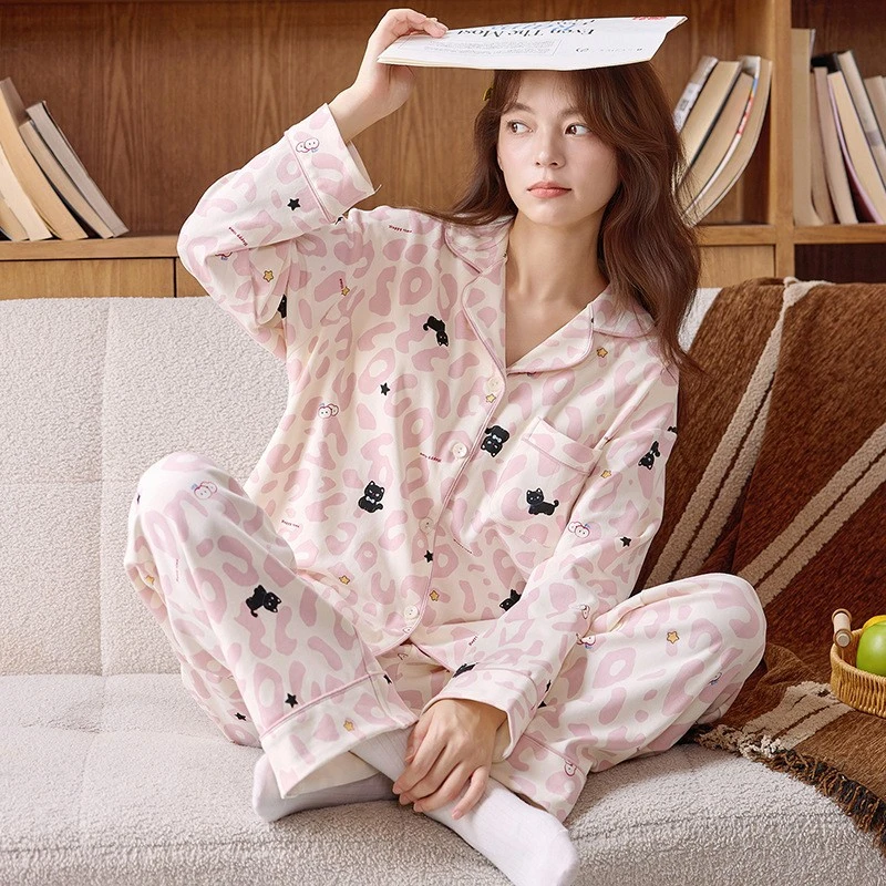 维密楚新款纯棉睡衣女春秋季韩版可爱卡通长袖长裤少女家居服套