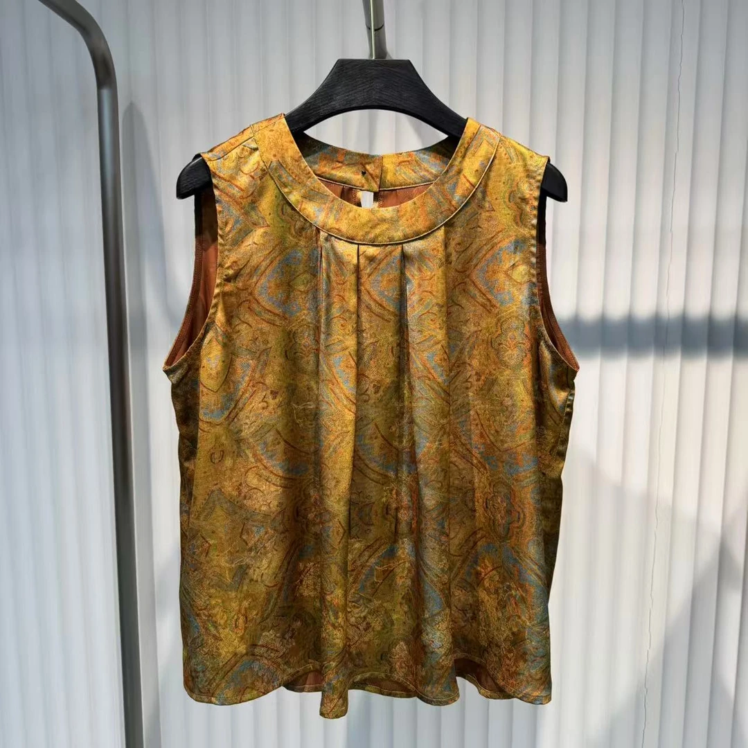 【长卿】新中式国风褶皱提花无袖上衣W324