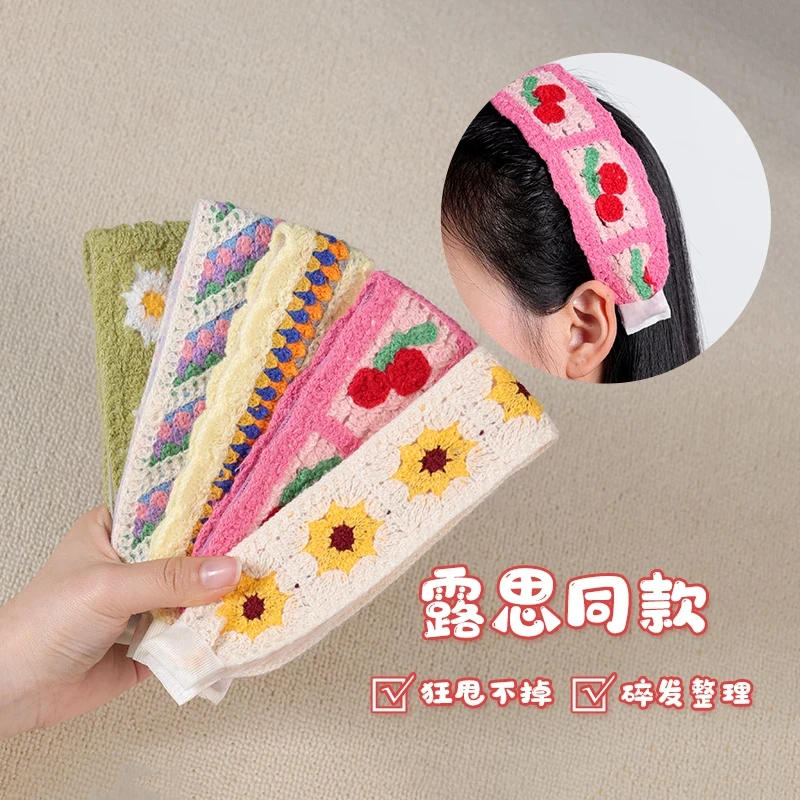 可爱卡通法式复古针织魔术贴发箍女侧边刘海碎发卡甜美发带头发贴