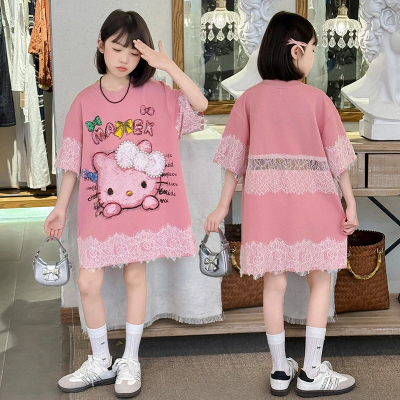 女童夏季韩版休闲T恤裙2025新款中大儿童6-12-15岁宽松甜美连衣裙