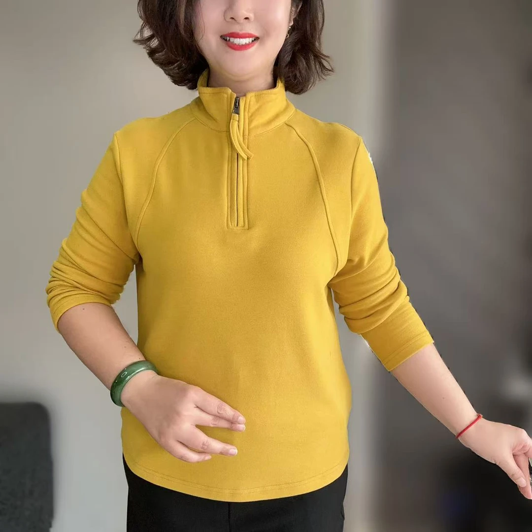 秋冬季新款时尚洋气立领百搭套头长袖打底衫显瘦减龄女士上衣