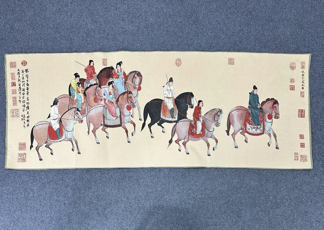 刺绣《虢国夫人游春图》无装裱尺寸1.6米*0.6米高端国风装饰画