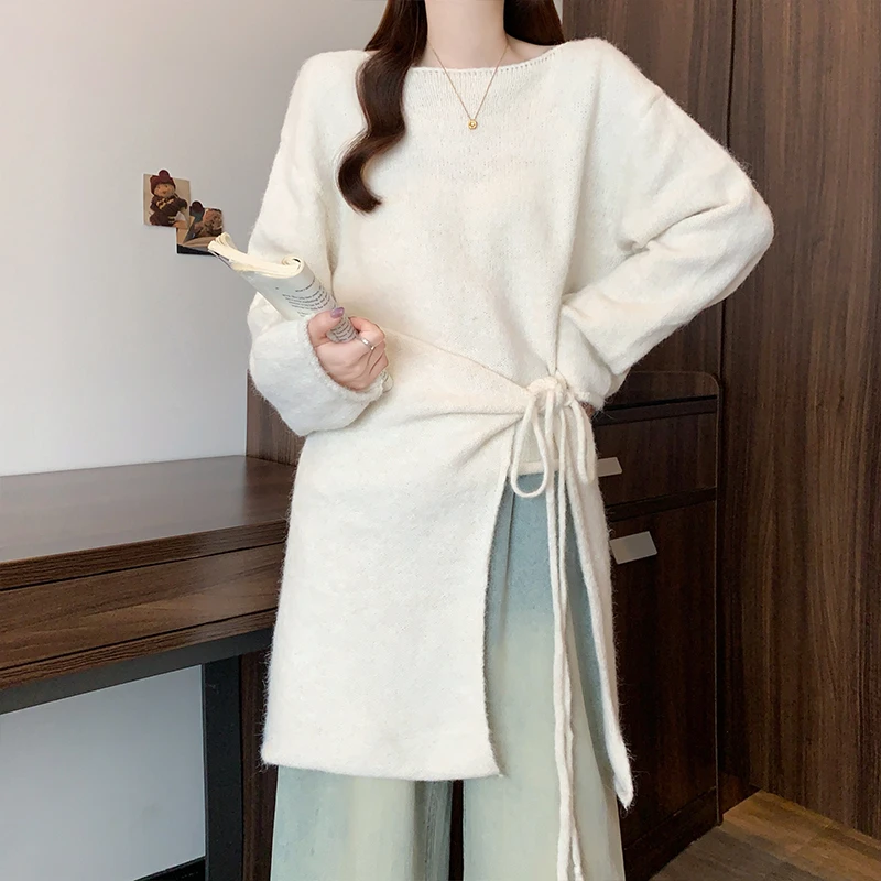 时尚大码女装2025秋冬新款宽松圆领毛衣套装针织衫舒适显瘦两件套