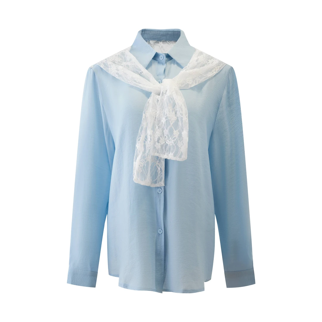 “夏天的风”原创夏季定制天丝异面料蕾丝拼接设计感衬衣 LSPJCS
