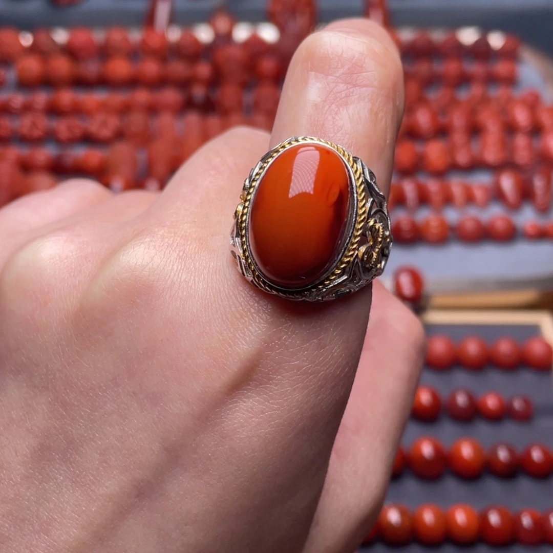 南红玛瑙未镶嵌其他W精品瓦西双色满肉男戒