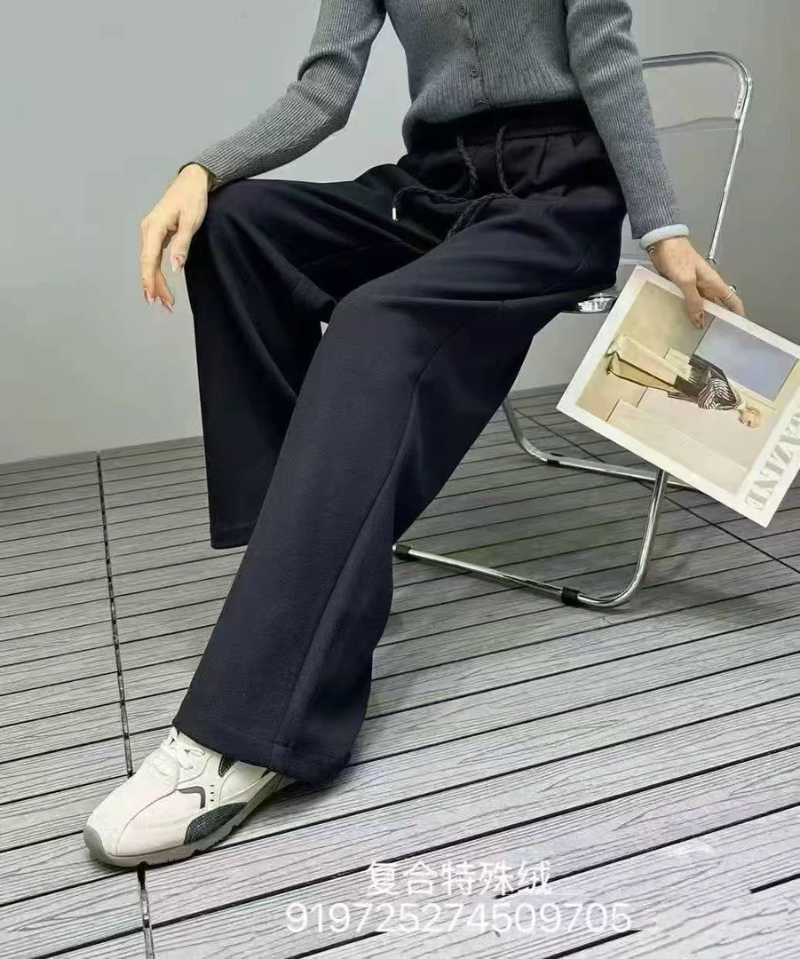 欧货加厚松紧腰直筒裤9197