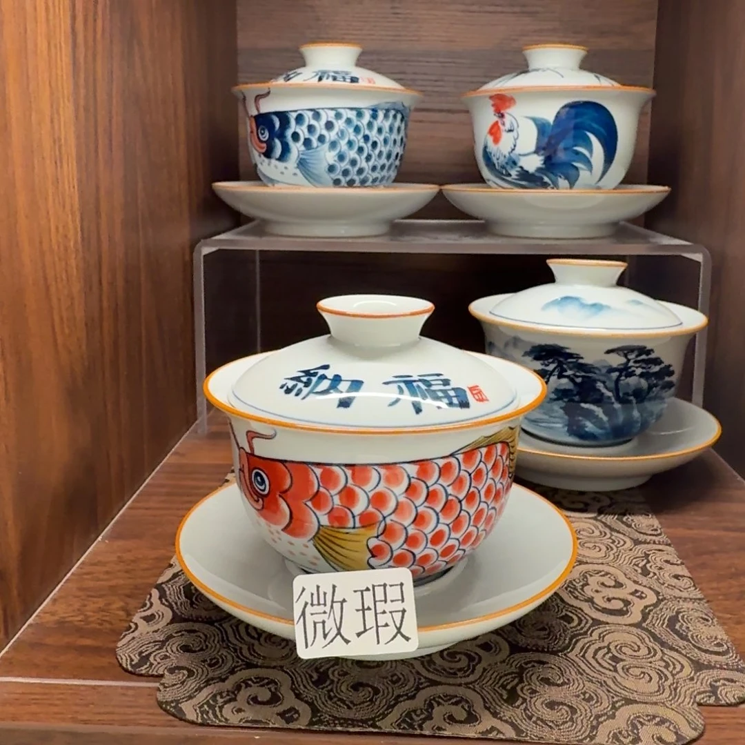 釉下手绘茶具微瑕