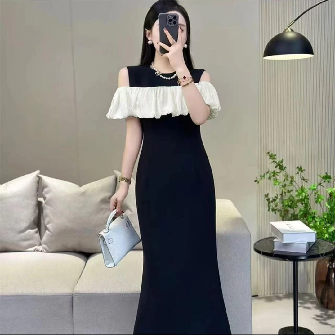 【900-999】设计感法式赫本风修身小众设计黑白撞色