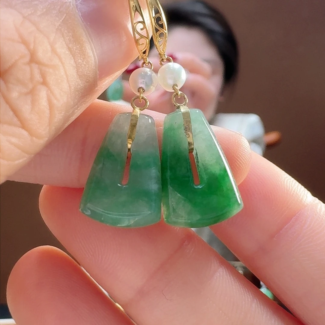 翡翠耳饰18K金镶嵌耳饰11