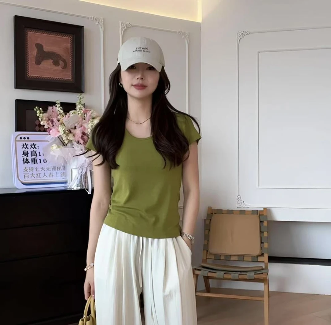 时尚套装女夏季2025新款休闲简约百搭飞飞短袖纯色T恤配显瘦裤子