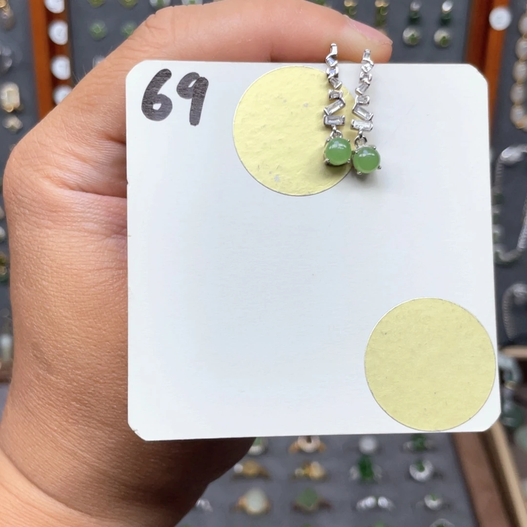 和田玉银S925镶嵌耳饰和田玉69