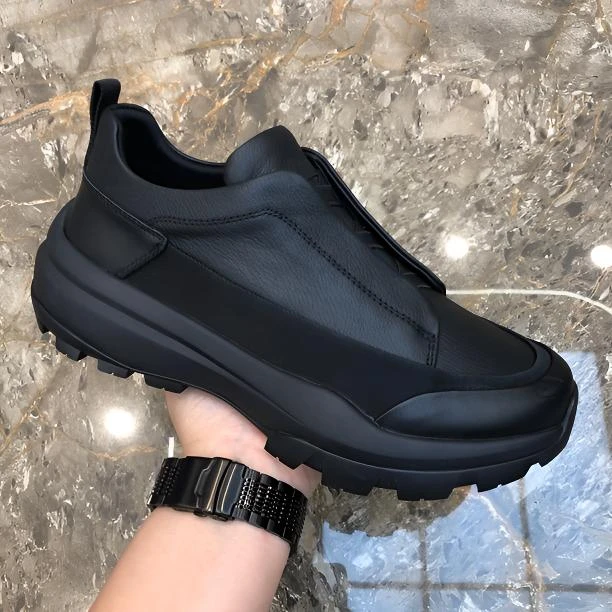 男鞋秋季新款真皮时尚百搭休闲鞋一脚蹬厚底轻便防滑高端男士皮鞋