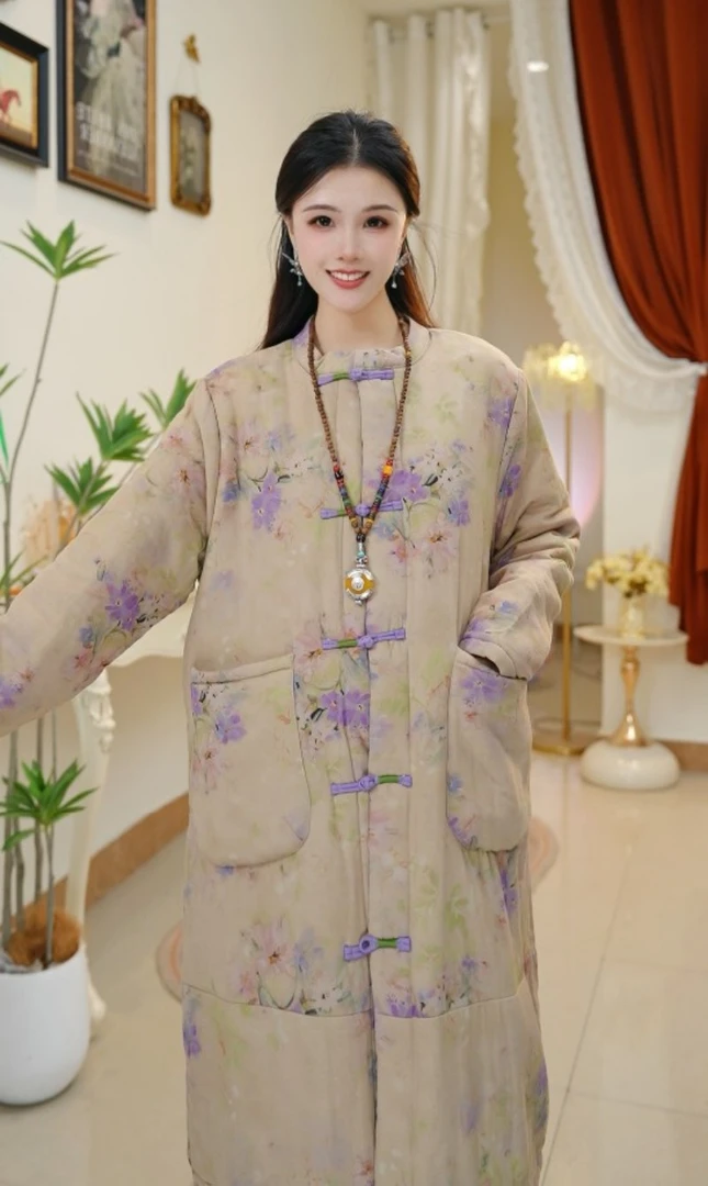 2025冬季新款染色印花加厚棉服外套复古盘扣民族风保暖棉衣女