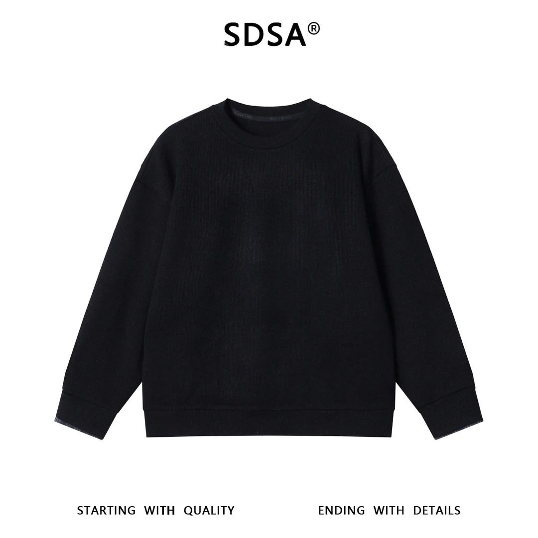 SDSA男士秋冬新款痞帅男装韩版纯色肌理感圆领卫衣百搭时尚上衣