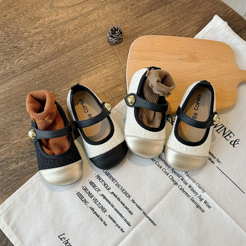 A春秋款女童鞋薄款简约单鞋拼魔术贴超轻超软公主鞋甜美可爱